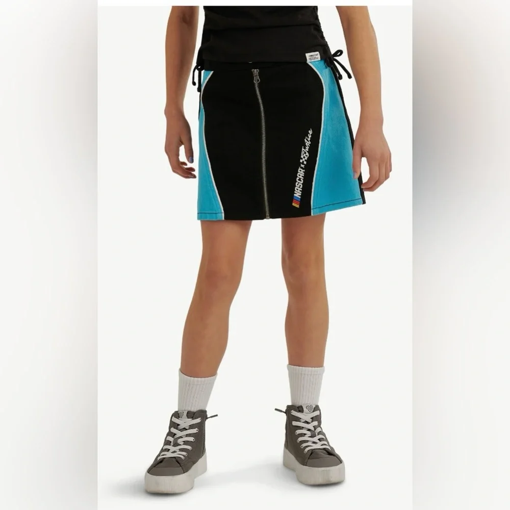 NWT Justice x‎ NASCAR Zip Front Skort Girls Size S (7/8) Black Blue